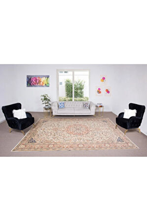 250x368 cm Madalyon Tasarımlı Eşsiz El Yapımı Türk Halısı, Ev ve Ofis Dekoru için Eski Halı