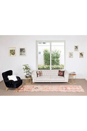86x374 cm Geleneksel El Düğümlü Koridor Halısı, Yüzyıl Ortasından Geometrik Desenli Koridor Halısı