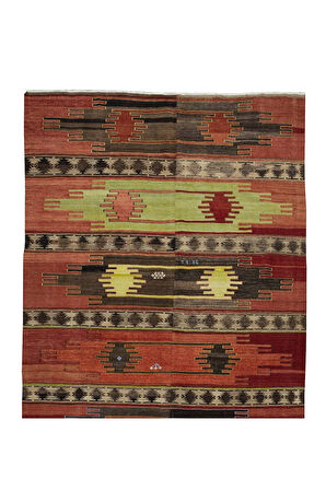 194x426 cm Eski El Dokuma Ethnik Yolluk Kilim. Rustik Düz Dokuma Koridor Kilimi. %100 Yün