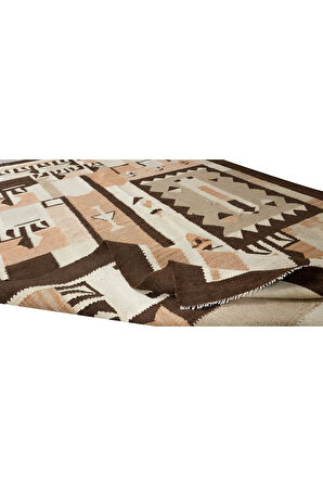 122x198 cm Eski El Dokuması Kilim, Türünün Tek Örneği Geometrik Desenli 1970'lerden Kilim