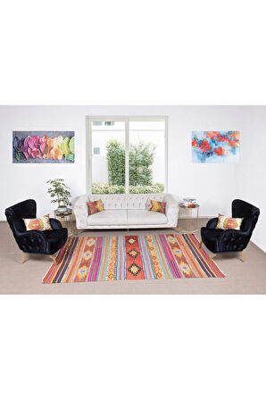 176x283 cm Eski El Dokuması Kilim, %100 Yünden Yapılmış Geometrik ve Çizgi Desenli Kilim Halı