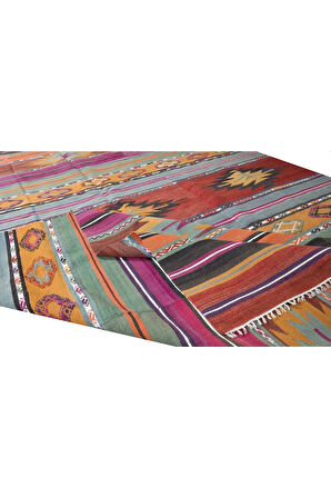 176x283 cm Eski El Dokuması Kilim, %100 Yünden Yapılmış Geometrik ve Çizgi Desenli Kilim Halı