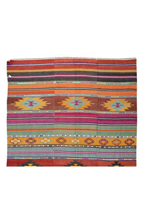 176x283 cm Eski El Dokuması Kilim, %100 Yünden Yapılmış Geometrik ve Çizgi Desenli Kilim Halı