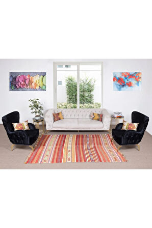 174x235 cm El Yapımı Çizgi Desenli Eski Kilim, Çift Yönlü. %100 Yün
