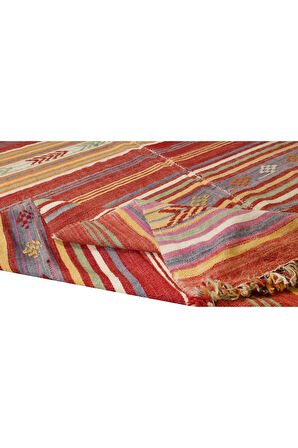 174x235 cm El Yapımı Çizgi Desenli Eski Kilim, Çift Yönlü. %100 Yün
