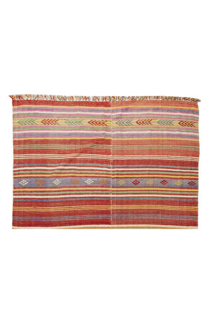 174x235 cm El Yapımı Çizgi Desenli Eski Kilim, Çift Yönlü. %100 Yün