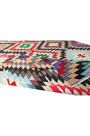 186x298 cm Göz Alıcı Tonlarda El Yapımı Kilim, Düz Dokuma Renkli Halı, Benzersiz Halı. %100 Yün