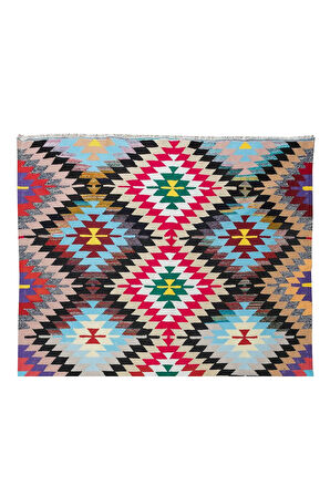 186x298 cm Göz Alıcı Tonlarda El Yapımı Kilim, Düz Dokuma Renkli Halı, Benzersiz Halı. %100 Yün