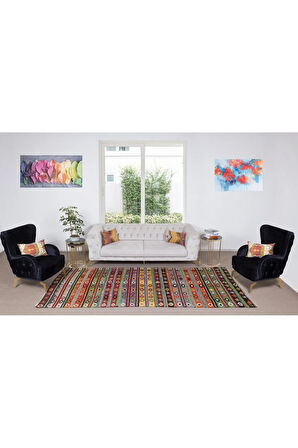 152x340 cm El Dokuması Eski Kilim Yolluk. Geometrik ve Çizgili Desenli Koridor Halısı