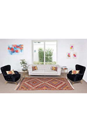 161x296 cm Türünün Tek Örneği Geometrik Desenli Eski Dekoratif El Dokuması Cicim Kilim. %100 Yün