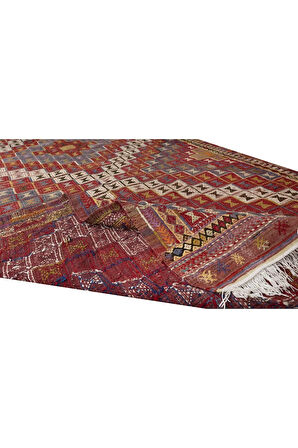 161x296 cm Türünün Tek Örneği Geometrik Desenli Eski Dekoratif El Dokuması Cicim Kilim. %100 Yün