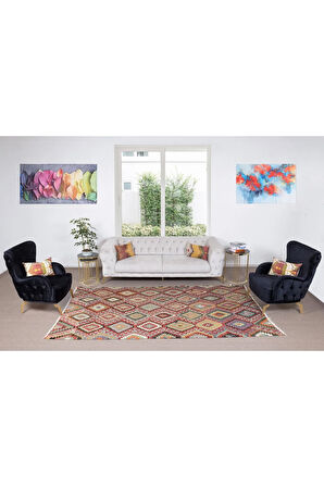 175x307 cm Çok Renkli El Yapımı Yün Kilim, Eşsiz Düz Dokuma Kilim Halı, Oturma Odası Kilimi