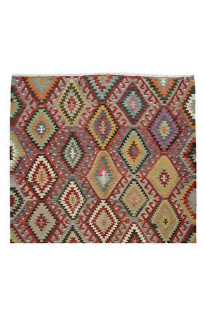 175x307 cm Çok Renkli El Yapımı Yün Kilim, Eşsiz Düz Dokuma Kilim Halı, Oturma Odası Kilimi