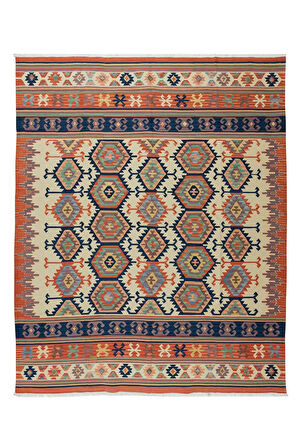 193x237 cm Eski Düz Dokuma Sanatı Kilim. Tamamen Yün. Benzersiz El Yapımı Halı