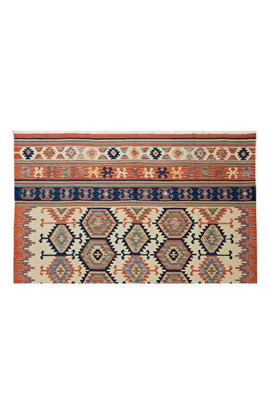 193x237 cm Eski Düz Dokuma Sanatı Kilim. Tamamen Yün. Benzersiz El Yapımı Halı