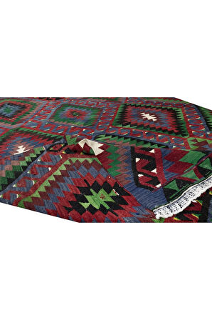 160x314 cm El Dokuması Yünden Yapılmış Dekoraif Kilim, Eski Geometrik Desenli Kilim