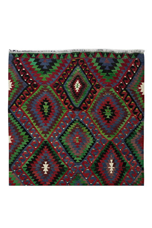 160x314 cm El Dokuması Yünden Yapılmış Dekoraif Kilim, Eski Geometrik Desenli Kilim