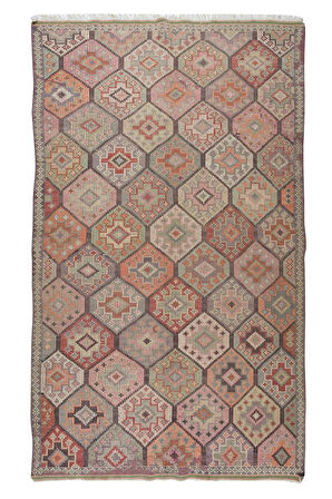 175x288 cm Türünün Tek Örneği Eski Dekoratif El Dokuması Cicim Kilim. %100 Yün