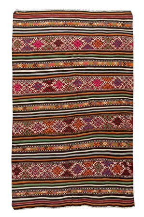 150x230 cm Çok Renkli El Dokuması Yün Kilim. 1970'lerden kilim