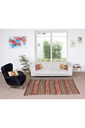150x230 cm Çok Renkli El Dokuması Yün Kilim. 1970'lerden kilim