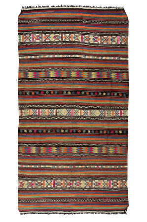 160x290 cm El Dokuması Yünden Yapılmış Kilim, Eski El Yapımı Türk Kilimi