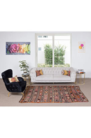 153x250 cm El Dokuması Eski Kilim. Düz Dokuma Tamamı Yün Kilim. Oturma Odası Kilimi
