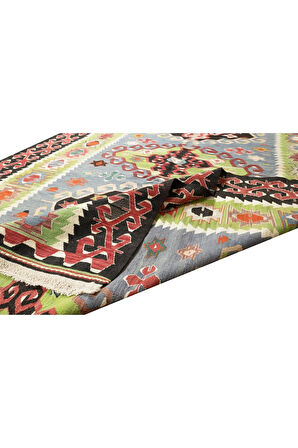 183x266 cm Çok Renkli Eski El Yapımı Kilim, Düz Dokuma %100 Yün Alan Kilimi