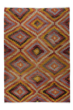 184x258 cm Oda Boyutunda Kilim Halı, Eski El Dokuması Geometrik Desenli Kilim