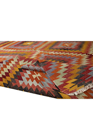184x258 cm Oda Boyutunda Kilim Halı, Eski El Dokuması Geometrik Desenli Kilim