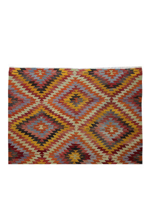 184x258 cm Oda Boyutunda Kilim Halı, Eski El Dokuması Geometrik Desenli Kilim