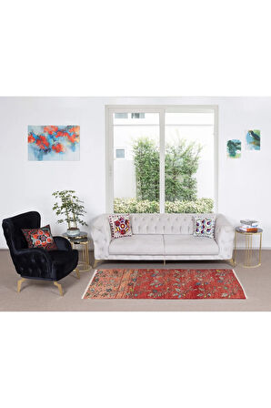 98x215 cm Koridor Dekoru için Renkli Çiçekli Eski El Yapımı Yolluk Halı, Antre Hol Halı