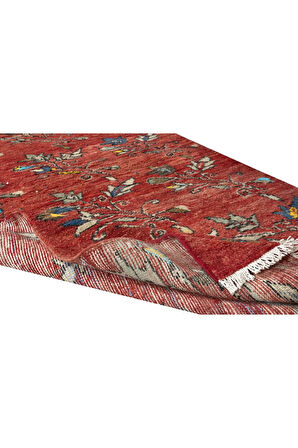 98x215 cm Koridor Dekoru için Renkli Çiçekli Eski El Yapımı Yolluk Halı, Antre Hol Halı