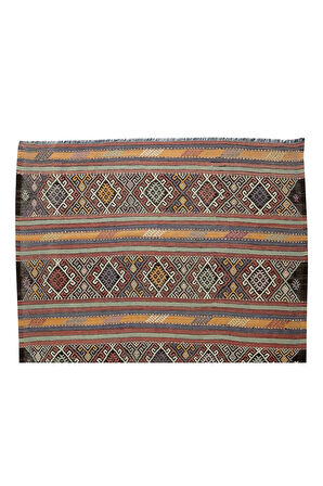 186x277 cm Düz Dokuma Eski Kilim, El Dokuması Kilim Halı. %100 Yün