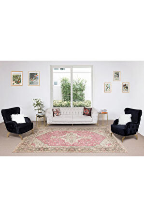 213x328 cm El Yapımı Çağdaş Alan Halısı, Madalyonlu Halı, %100 Yün