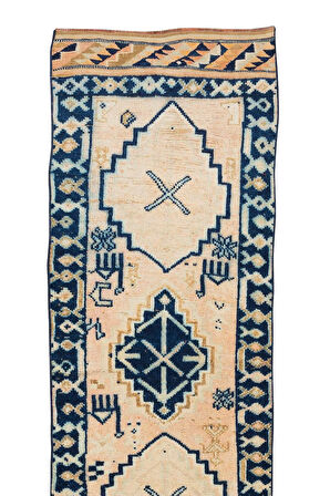 89x372 cm Koridor Dekoru için Eşsiz Eski El Dokuma Anadolu Uşak Yolluk Halısı