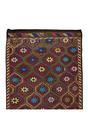 140x315 cm Türünün Tek Örneği Eski Dekoratif El Dokuması Cicim Kilim. %100 Yün