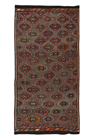 162x335 cm Eski Dekoratif El Dokuması Cicim Kilim. %100 Yün. Jijim Kilim