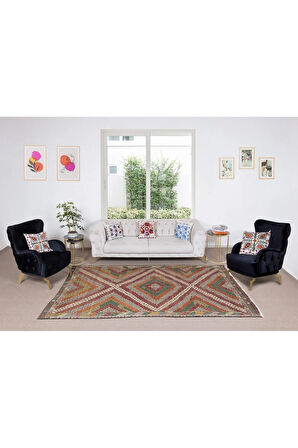 178x280 cm Eski Dekoratif El Dokuması Cicim Kilim. %100 Yün. Jijim Kilim Halı