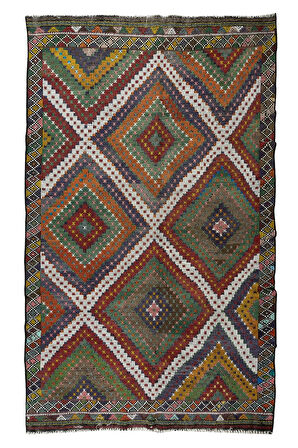 200x325 cm Otantik Eski Dekoratif El Dokuması Cicim Kilim. %100 Yün