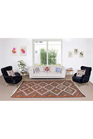 186x305 cm 1970'lerde Yapılmış Eski Dekoratif El Dokuması Cicim Kilim. %100 Yün