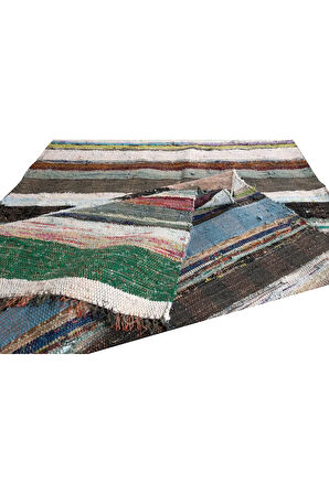 70x371 cm Eski El Yapımı Pamuklu Çaput. Düz Dokuma Kilim Yolluk (Ölçü Ayarlanabilir)