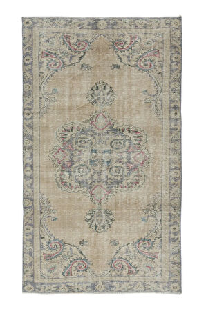 144x236 cm Eski Güneşte Solmuş Halı, Bej ve Gri El Yapımı Türk Halısı
