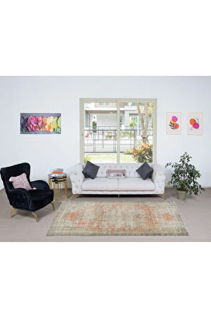 158x265 cm El Düğümlü Anadolu Halısı, 20'inci Yüzyılın ortalarından Eskitilmiş Halı