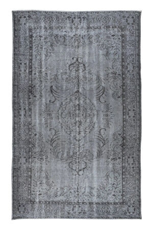 185x297 cm Gri Tonlarda El Dokuması Halı, Modern El Düğümlü Halı, Eski Türk Halısı