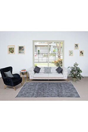 170x275 cm Yeniden Boyanmış Gri El Dokuma Halı, El Yapımı Eski Halı