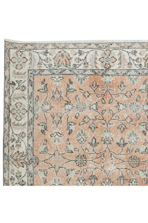 116x210 cm Botanik Desenli Yumuşak Kırmızı ve Bej Romantik Desenli Eski El Yapımı Türk Halısı