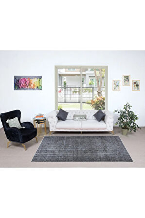 165x277 cm Gri Oturma Odası Halısı, Yenilenmiş Türk Halısı, El Düğümlü Alan Halısı