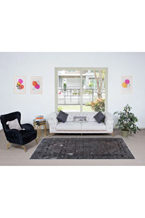 148x266 cm El Düğümlü Gri Halı, Modern El Dokuması Yün ve Pamuktan Yapılmış Alan Halısı