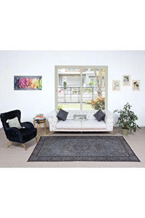 168x285 cm Gri Salon Halısı, El Dokuması Yünlü Türk Halısı, Pamuklu Alan Halısı