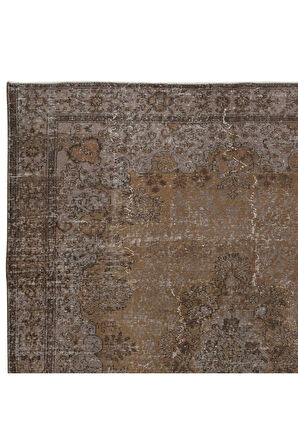 193x280 cm El Düğümlü Kahverengi Halı, Dekoratif El Dokuması Yün ve Pamuktan Yapılmış Alan Halısı